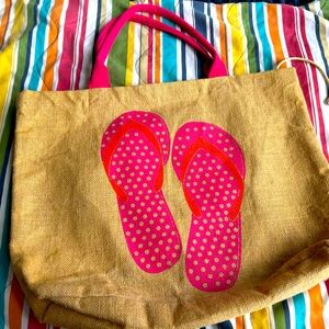 Burlap flip flop beach bag.